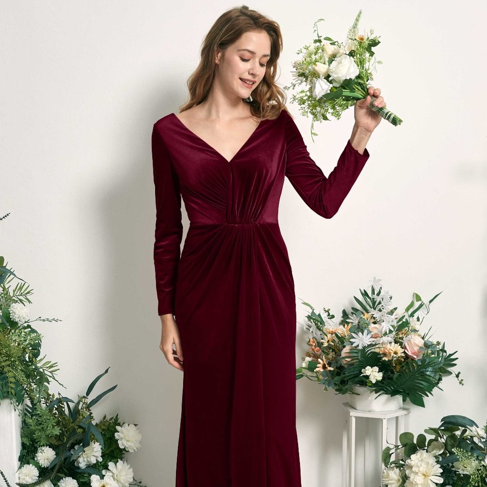 28W 4x Burgundy Rich Velvet Plus Size Floor Length Dress Gown- NEW with Tags